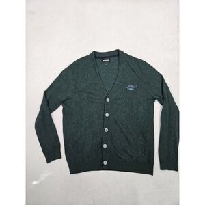 Bonobos Button Cardigan Sweater Green Lambswool Blend Size L Embroidered Turtle